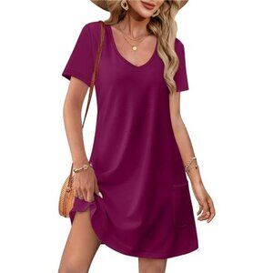 Women's Loose V-Neck T-Shirt Dress – Casual Summer Sundress with Pockets